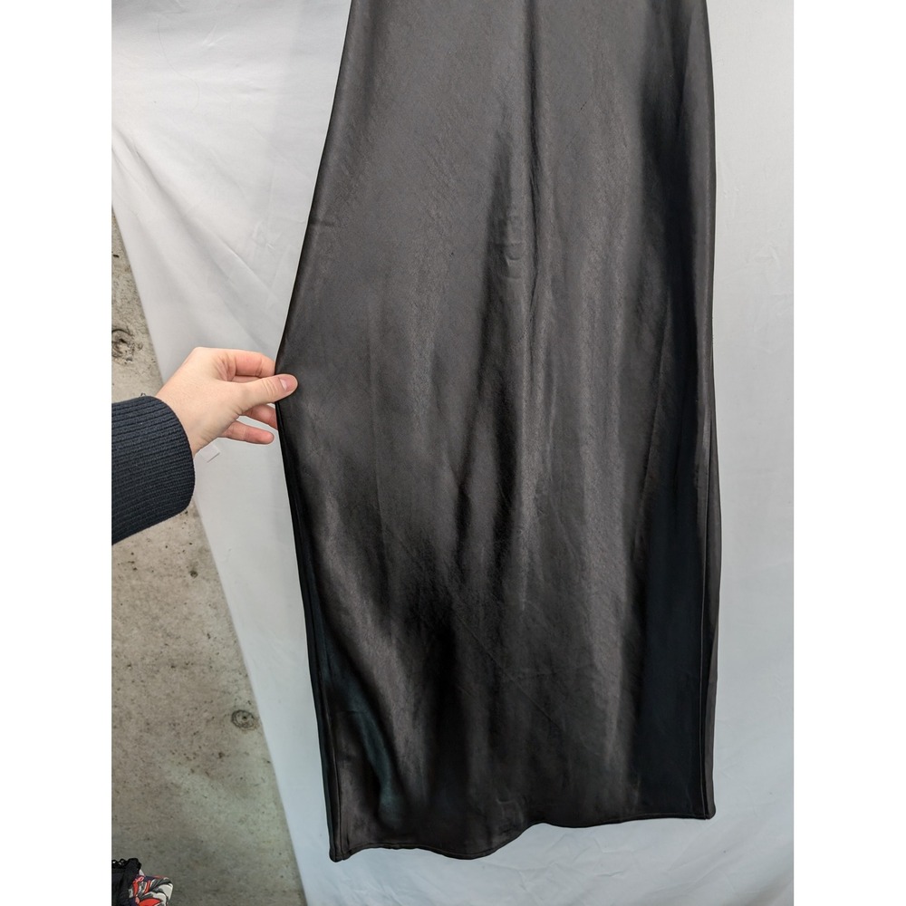 Y2K Whimsigoth Satin Cowl Neck Maxi Slip Dress Sz M Black Dark Romantic Leg Slit - Picture 8 of 11